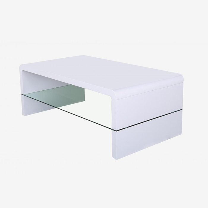 Vala White High Gloss Coffee Table With Glass Shelf